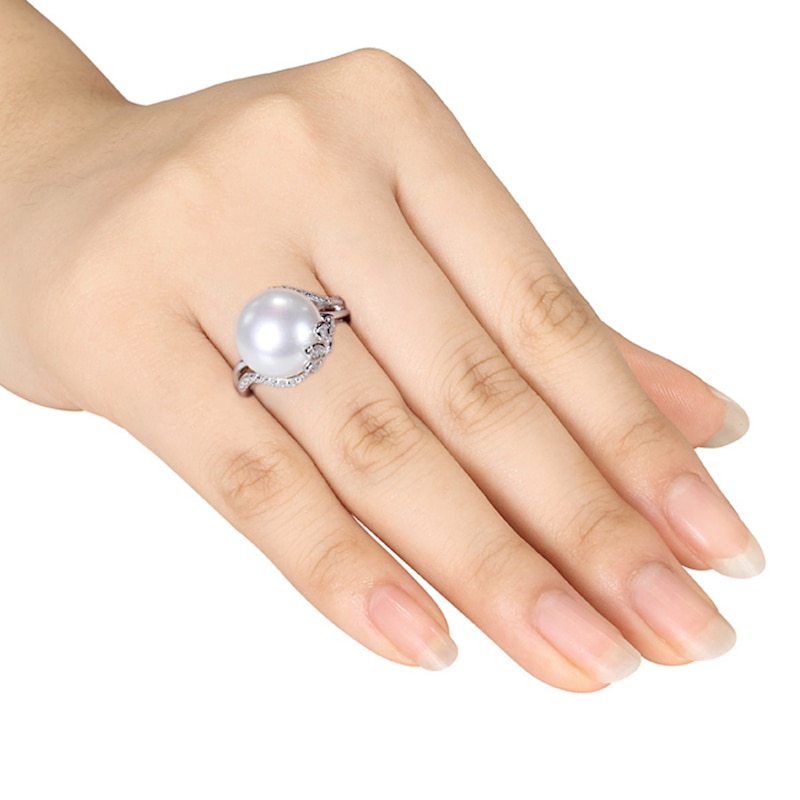 Main Image 2 of Cultured Pearl Ring 1/20 ct tw Diamonds Sterling Silver