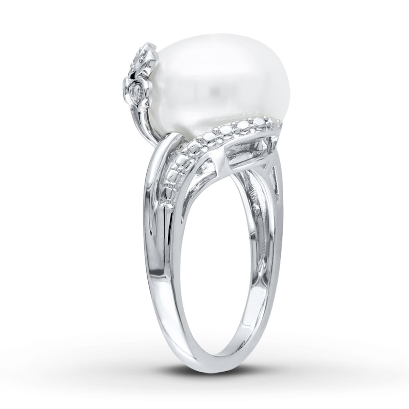 Main Image 3 of Cultured Pearl Ring 1/20 ct tw Diamonds Sterling Silver