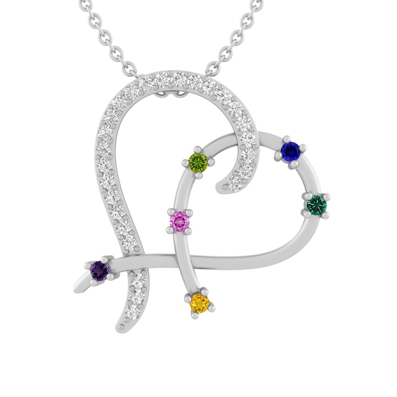 Birthstone Family & Mother's Heart Necklace (6 Stones)
