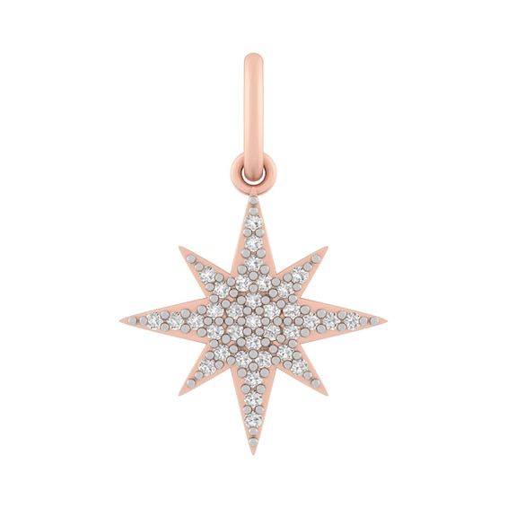 Sterling Silver or 10K Gold Star Charm with Lab-Created White Sapphires
