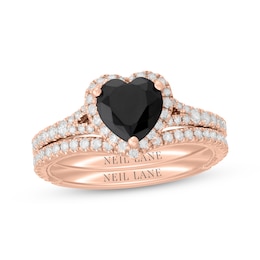 Neil Lane Heart-Shaped Black Diamond & White Diamond Halo Bridal Set 1-5/8 ct tw 14K Rose Gold