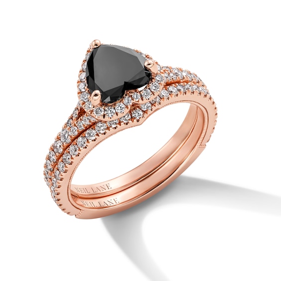 Neil Lane Heart-Shaped Black Diamond & White Diamond Halo Bridal Set 1-5/8 ct tw 14K Rose Gold