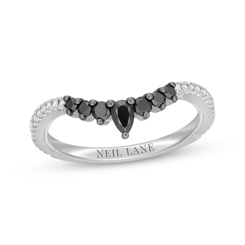 Neil Lane Black & White Diamond Wedding Band 3/8 ct tw Pear & Round-cut 14K White Gold