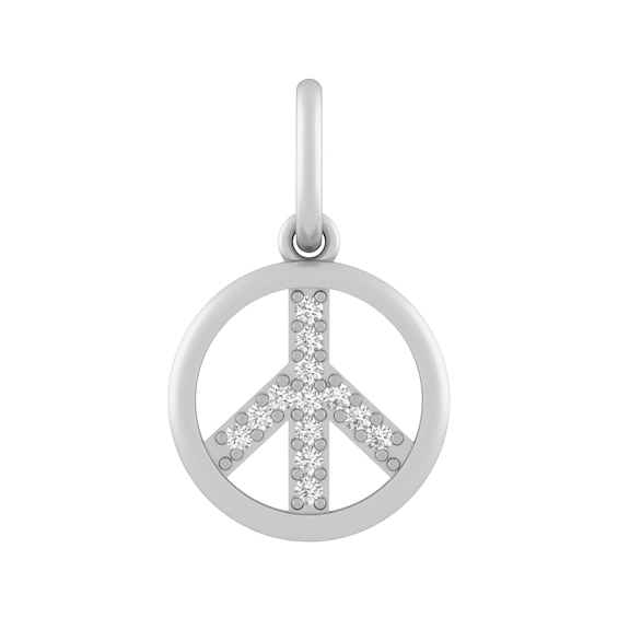 Sterling Silver or 10K Gold Peace Charm with Lab-Created White Sapphires