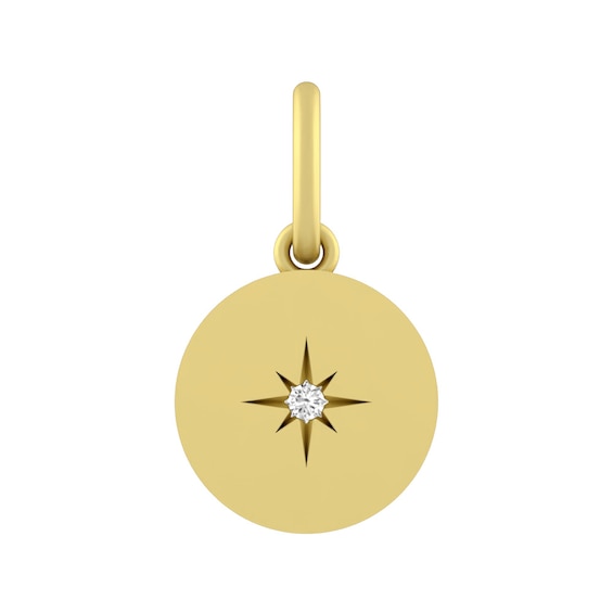 Sterling Silver or 10K Gold Starburst Disc Charm with Lab-Created White Sapphire Accent