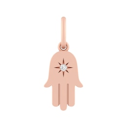 Sterling Silver or 10K Gold Hamsa Hand Charm with Lab-Created White Sapphire Accent