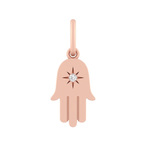 Sterling Silver or 10K Gold Hamsa Hand Charm with Lab-Created White Sapphire Accent