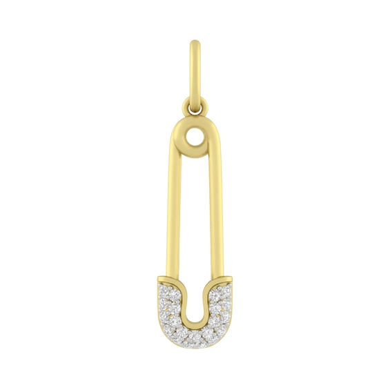 Sterling Silver or 10K Gold Safety Pin Charm with Lab-Created White Sapphires