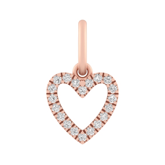 Sterling Silver or 10K Gold Cut-Out Heart Charm with Lab-Created White Sapphires