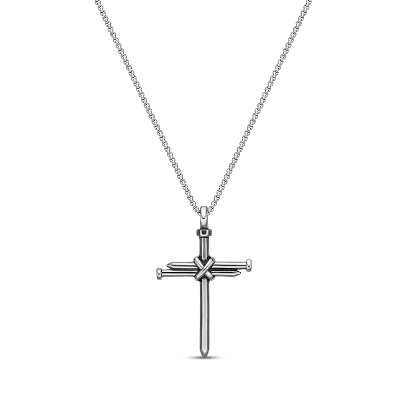 Main Image 1 of Men's Triple Nail Cross Necklace Stainless Steel 24"