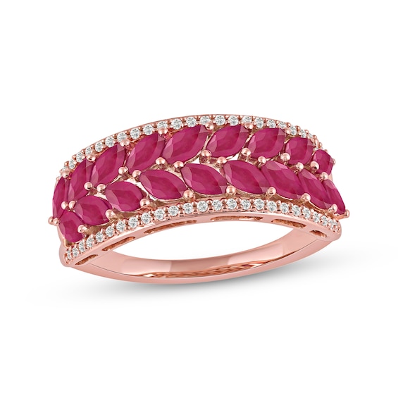 Marquise-Cut Ruby & Diamond Ring 1/6 ct tw 10K Rose Gold