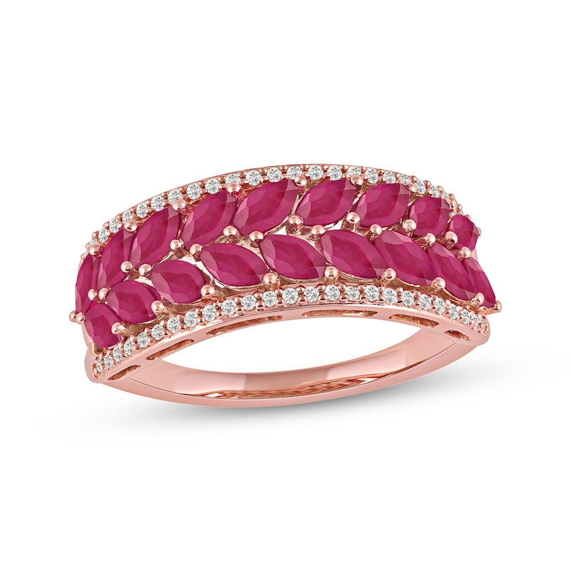 Main Image 1 of Marquise-Cut Ruby & Diamond Ring 1/6 ct tw 10K Rose Gold