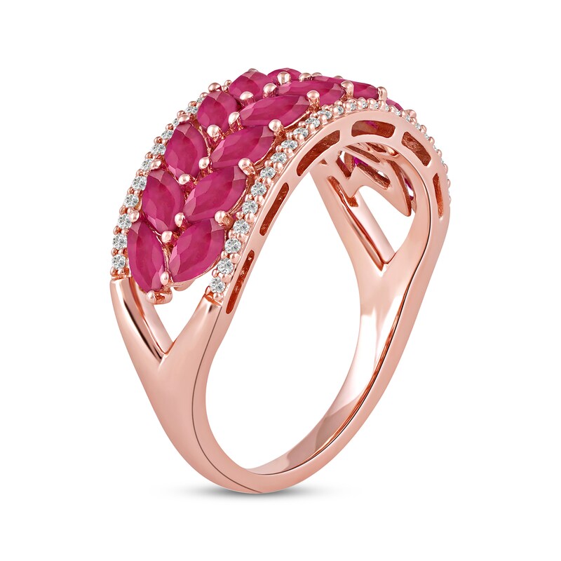 Main Image 2 of Marquise-Cut Ruby & Diamond Ring 1/6 ct tw 10K Rose Gold