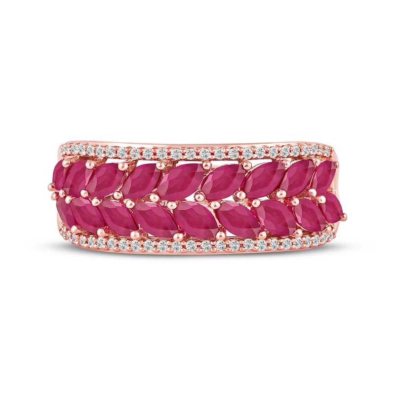 Main Image 3 of Marquise-Cut Ruby & Diamond Ring 1/6 ct tw 10K Rose Gold