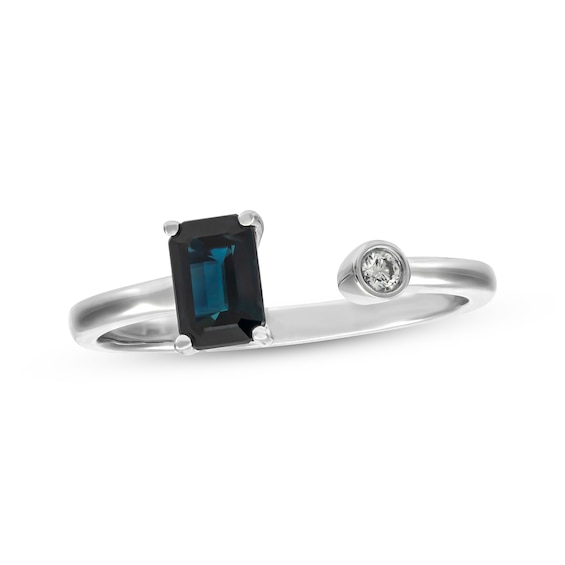 Emerald-Cut Natural Blue Sapphire & Diamond Deconstructed Ring 10K White Gold