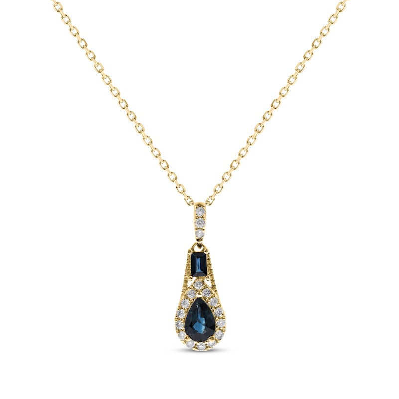 Pear-Shaped & Baguette-Cut Blue Sapphire & Diamond Drop Necklace 1/8 ct ...