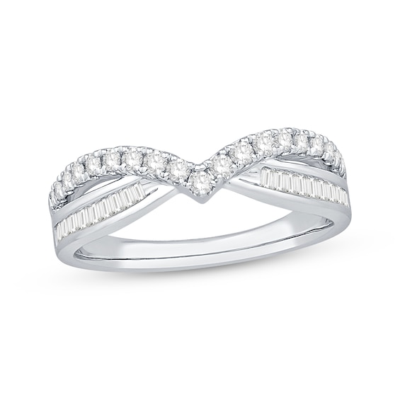Now + Forever Baguette & Round-Cut Diamond Contour Enhancer Ring 1/2 ct tw 14K White Gold