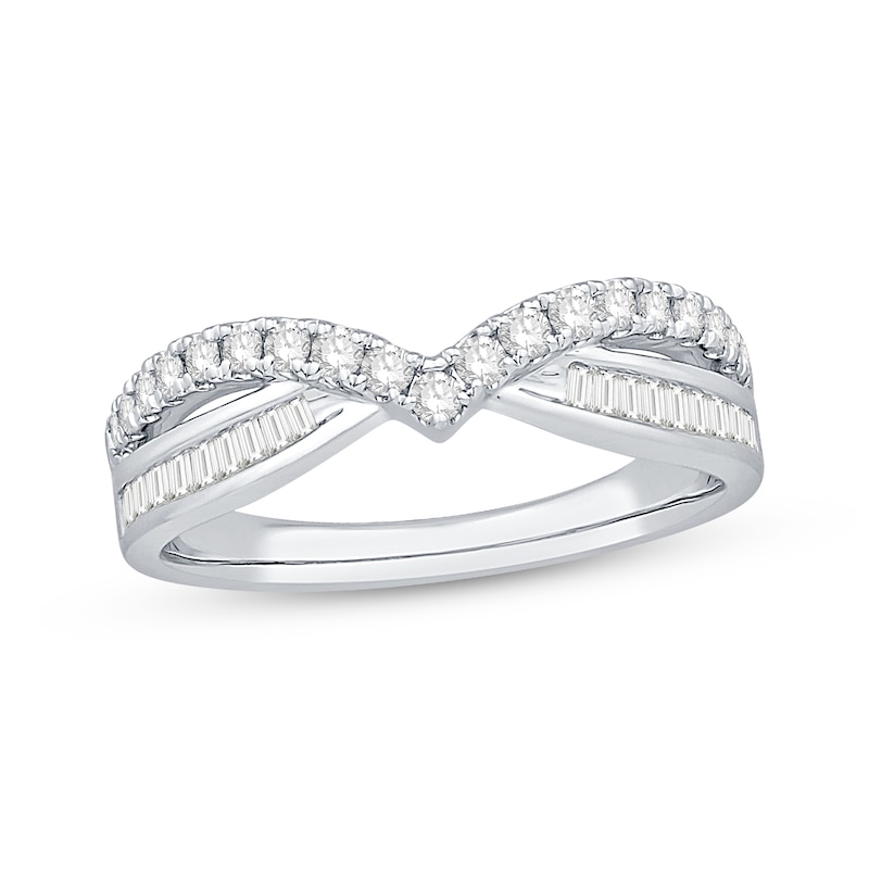 Baguette & Round-Cut Diamond Contour Enhancer Ring 1/2 ct tw 14K White Gold