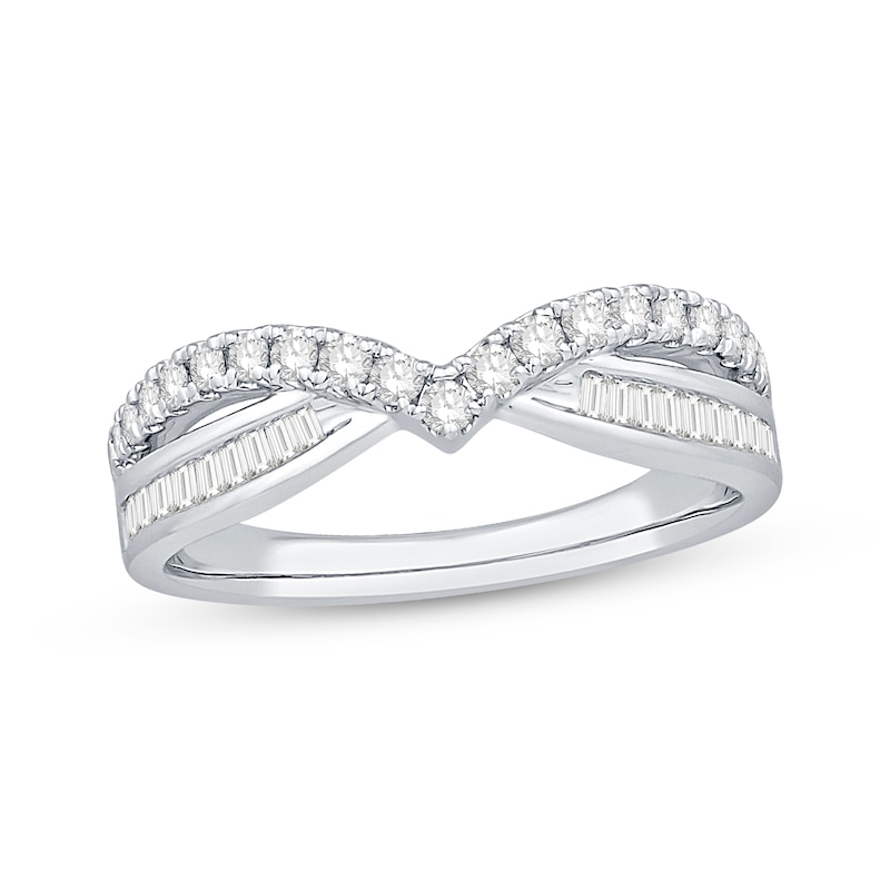 Main Image 1 of Now + Forever Baguette & Round-Cut Diamond Contour Enhancer Ring 1/2 ct tw 14K White Gold
