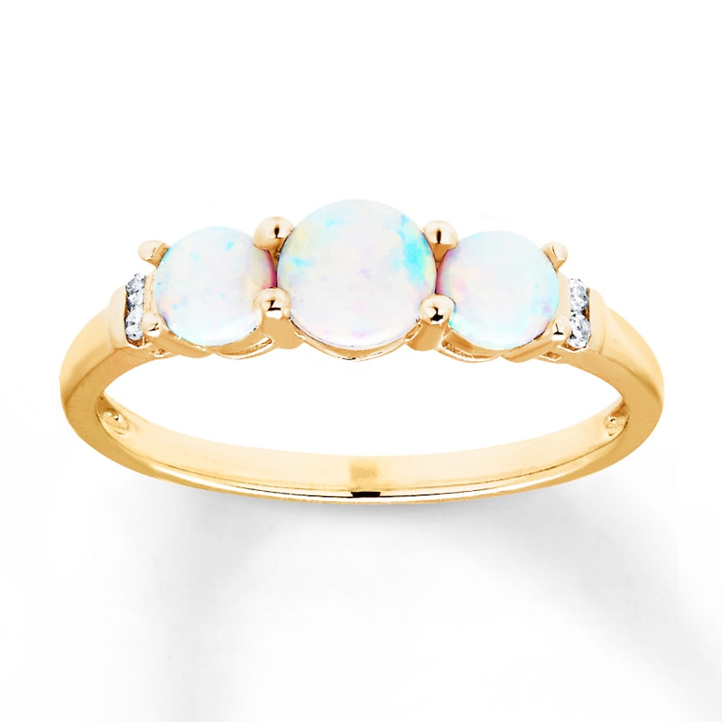 Main Image 1 of Lab-Created Opal Diamond Accents 10K Yellow Gold Ring