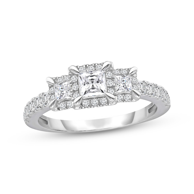 Diamond Three-Stone Engagement Ring 1 ct tw Princess & Round-cut 10K White Gold