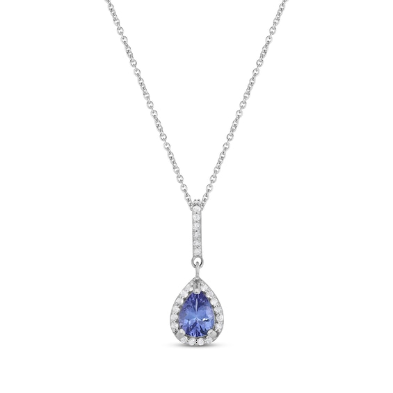 Pear-Shaped Tanzanite & Round-Cut White Topaz Necklace Sterling Silver 18"
