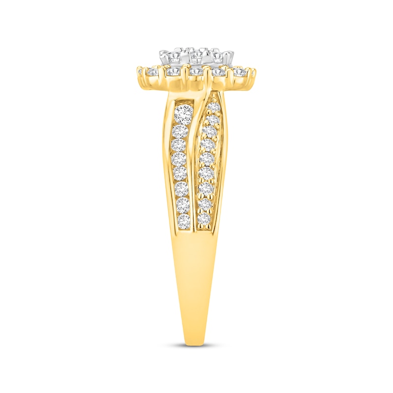 Multi-Diamond Center Engagement Ring 1 ct tw Round-cut 10K Two-Tone Gold