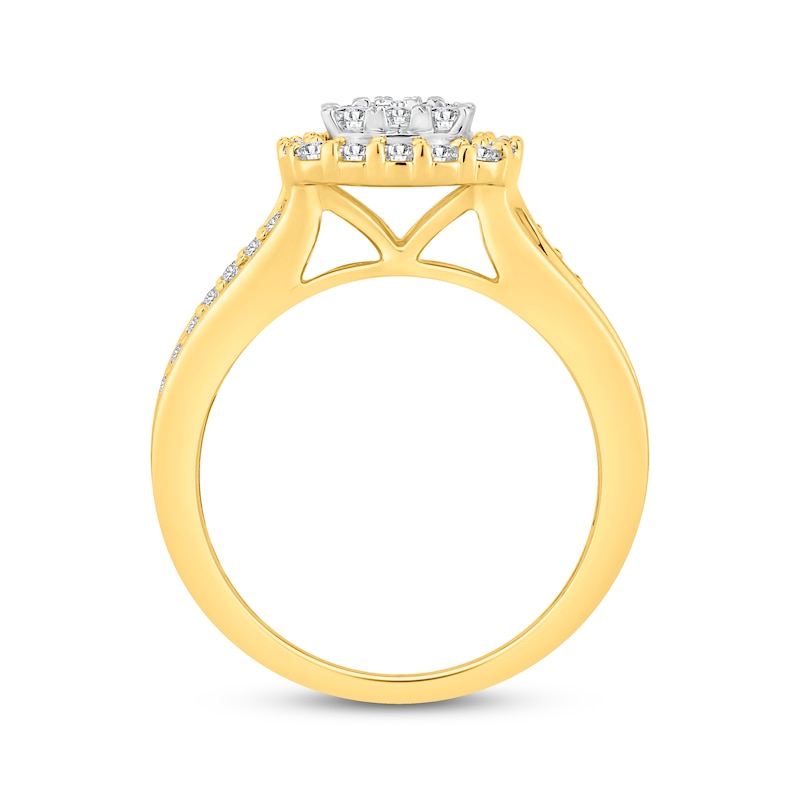 Multi-Diamond Center Engagement Ring 1 ct tw Round-cut 10K Two-Tone Gold