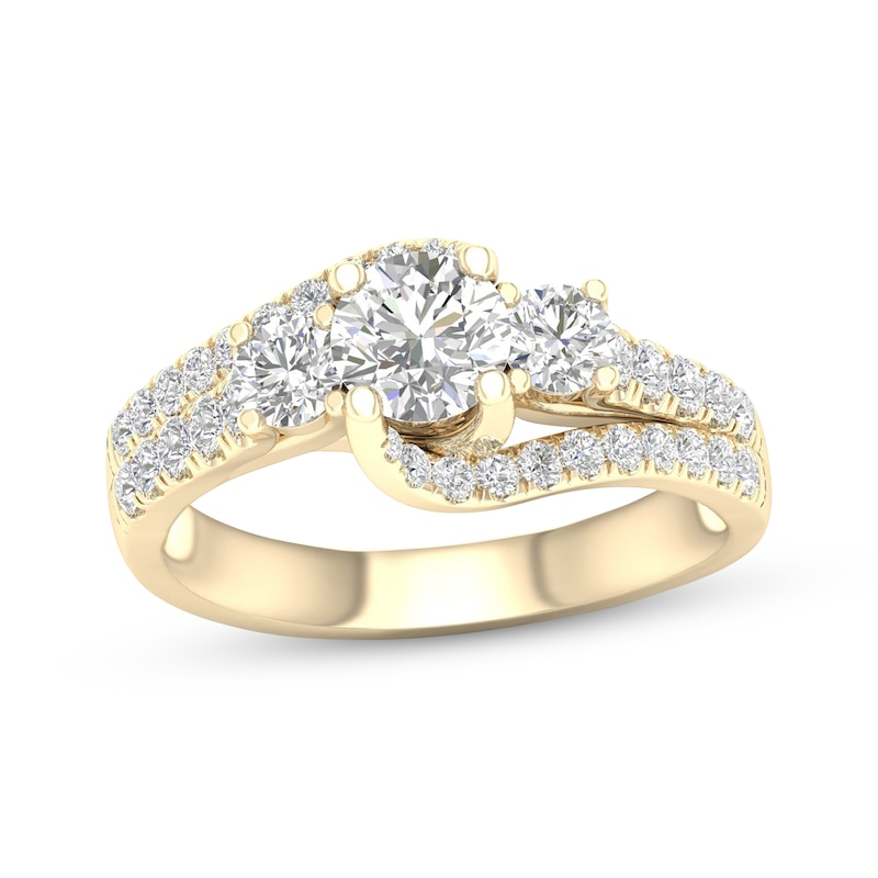 Main Image 1 of Diamond Three-Stone Swirl Engagement Ring 1-1/4 ct tw 14K Yellow Gold