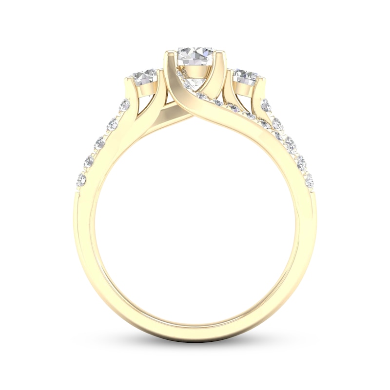 Main Image 4 of Diamond Three-Stone Swirl Engagement Ring 1-1/4 ct tw 14K Yellow Gold