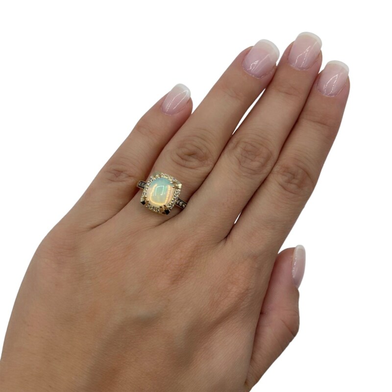 Main Image 5 of Le Vian Cushion-Cut Opal Ring 1/5 ct tw Diamonds 14K Honey Gold