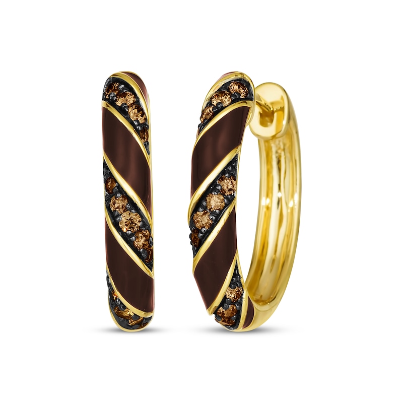 Main Image 1 of Le Vian Diamond Enamel Hoop Earrings 3/8 ct tw 14K Honey Gold