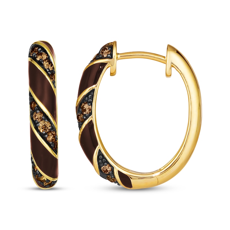 Main Image 3 of Le Vian Diamond Enamel Hoop Earrings 3/8 ct tw 14K Honey Gold