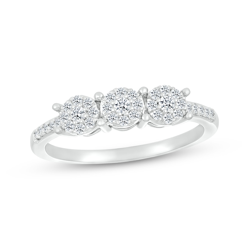 Multi-Diamond Three-Stone Promise Ring 1/4 carat 10K White Gold