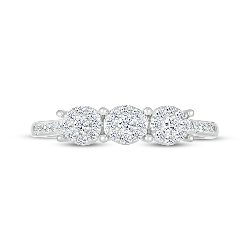 Main Image 2 of Diamond Three-Stone Halo Promise Ring 1/4 ct tw 10K White Gold