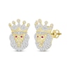 Thumbnail Image 1 of Men’s Round-Cut Diamond & Round-Cut Lab-Created Ruby Lion with Crown Stud Earrings 1/4 ct tw 10K Yellow Gold