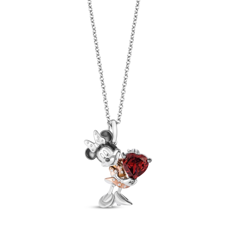 Disney Treasures 100 Years of Disney Minnie Mouse Garnet & Diamond Accent Necklace Sterling Silver & 10K Rose Gold 19”