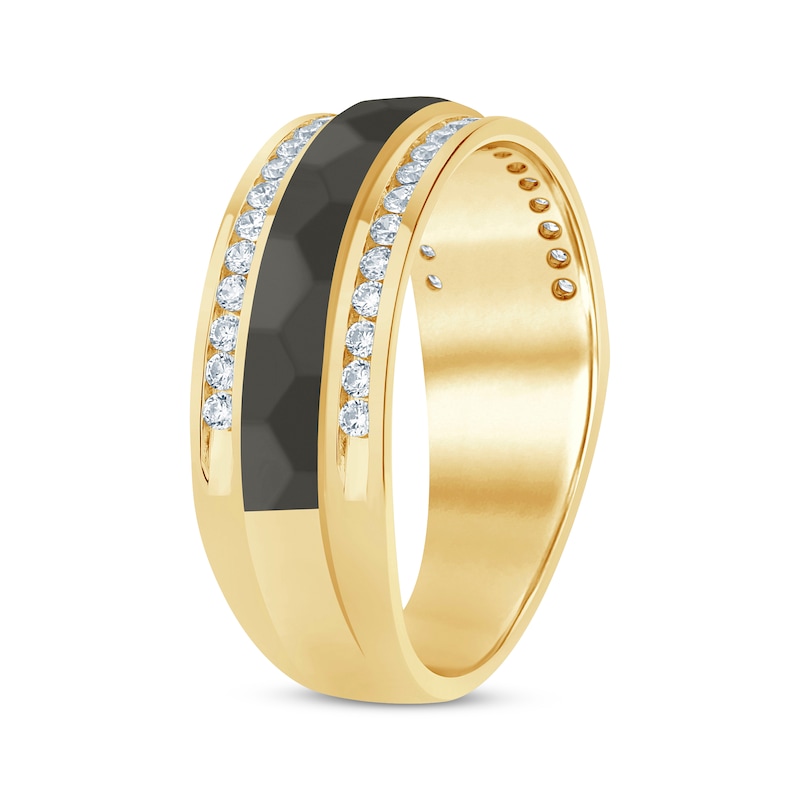 Main Image 2 of Now + Forever Men's Diamond Textured Wedding Band 1/2 ct tw 10K Yellow Gold