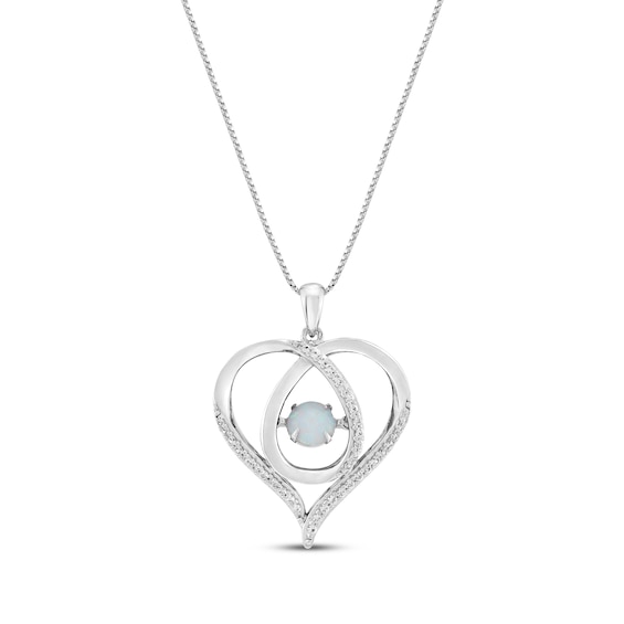 Unstoppable Love Lab-Created Opal & White Lab-Created Sapphire Heart Loop Necklace Sterling Silver 18"