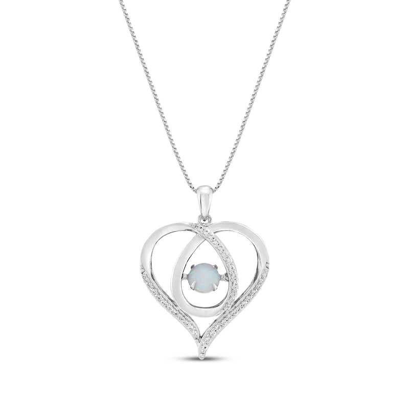 Main Image 1 of Unstoppable Love Lab-Created Opal & White Lab-Created Sapphire Heart Loop Necklace Sterling Silver 18&quot;