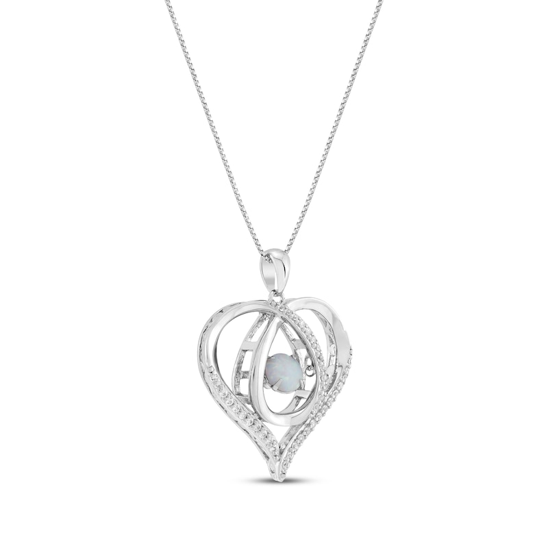 Main Image 2 of Unstoppable Love Lab-Created Opal & White Lab-Created Sapphire Heart Loop Necklace Sterling Silver 18&quot;