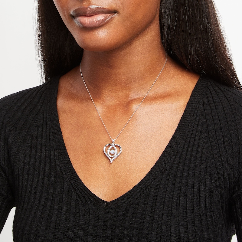 Main Image 3 of Unstoppable Love Lab-Created Opal & White Lab-Created Sapphire Heart Loop Necklace Sterling Silver 18&quot;