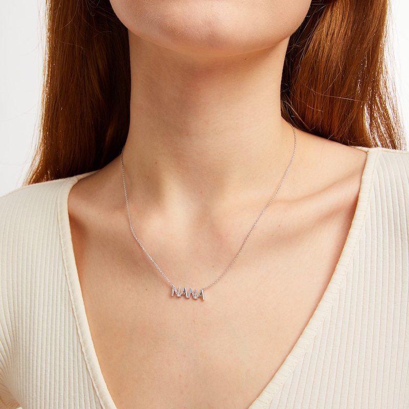 Main Image 3 of Diamond Alternating &quot;Nana&quot; Necklace 1/15 ct tw Sterling Silver 18&quot;