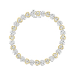 Diamond Heart Link Bracelet 1/5 ct tw Sterling Silver & 10K Yellow Gold 7.5"