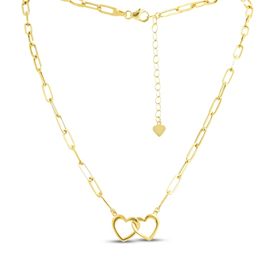 Linked Heart Paperclip Chain Necklace 10K Yellow Gold 18"