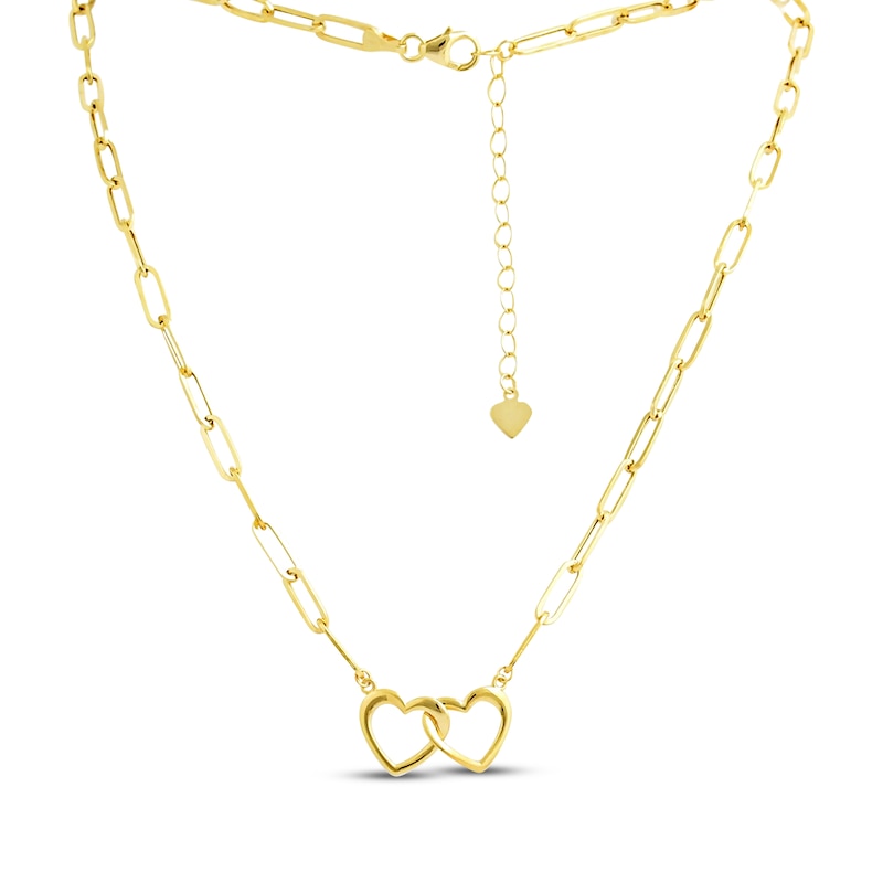 Main Image 1 of Linked Heart Paperclip Chain Necklace 10K Yellow Gold 18"