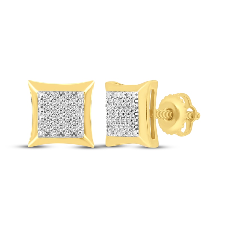 Men's Diamond Pillow-Shaped Stud Earrings 1/10 ct tw 10K Yellow Gold