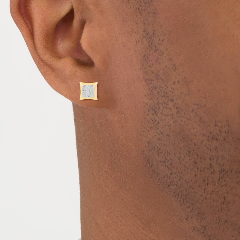 Men's Diamond Pillow-Shaped Stud Earrings 1/10 ct tw 10K Yellow Gold
