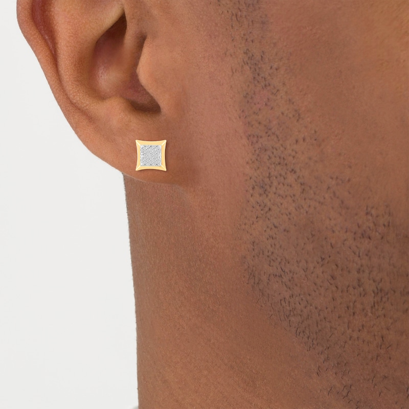 Main Image 3 of Men's Diamond Pillow-Shaped Stud Earrings 1/10 ct tw 10K Yellow Gold