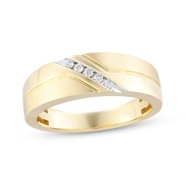 Now + Forever Men's Diamond Diagonal Wedding Ring 1/15 ct tw 10K Yellow Gold
